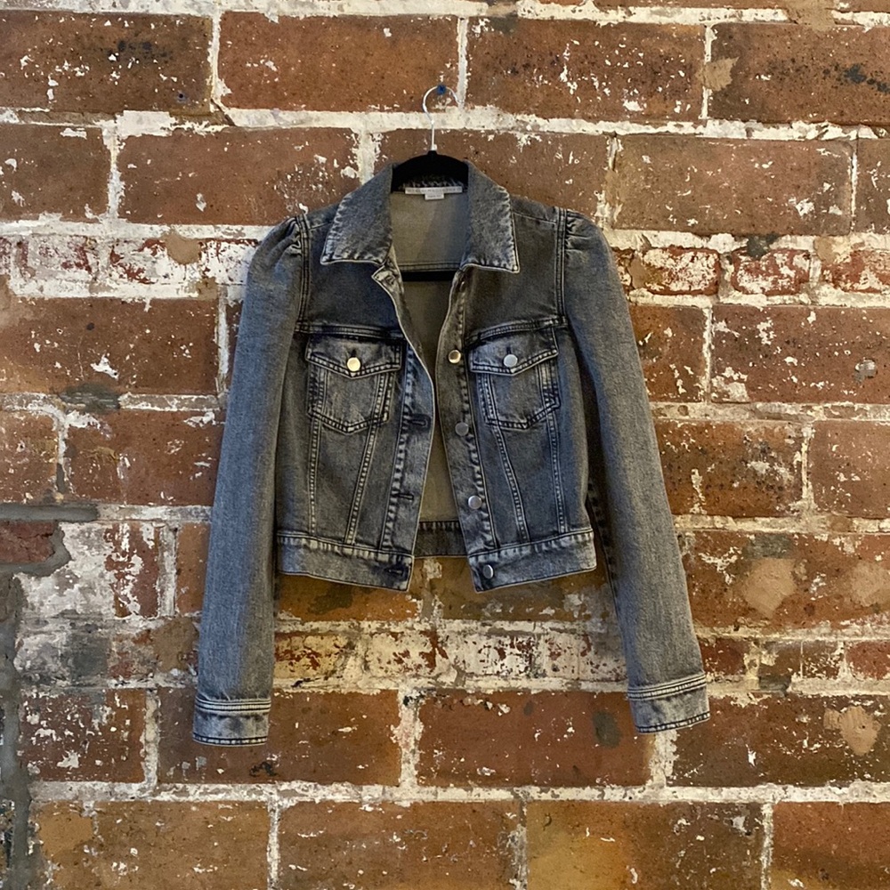 Stella McCartney cropped light wash black denim jacket